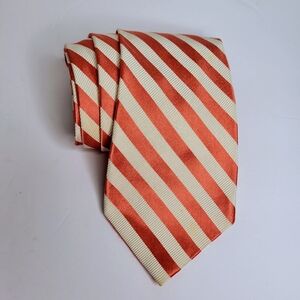Brooks Brothers Silk Cotton Blend Tie, Diagonal Cream and Orange Stripe Necktie